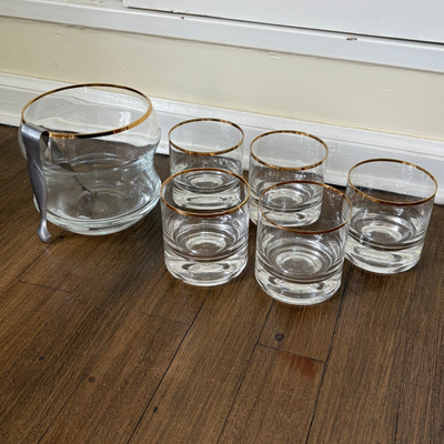 Juego de 5 vasos de whisky más hielera y pinza
