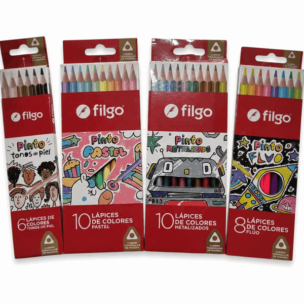  Pack Especial Lápices de Colores Filgo – Fluo, Pastel, Metálico & Piel 