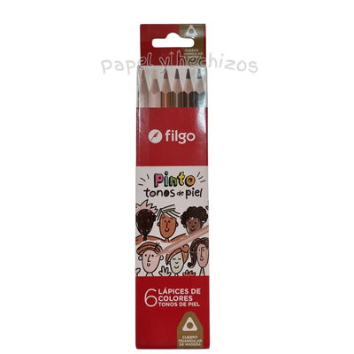  Lápices de Colores Filgo Piel x6 