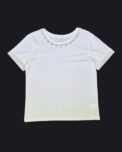 Top Algodón 017 Strass Cuello y Mangas