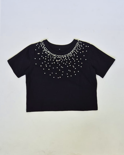Crop Top Algodón 002 Cuello Perlas y Tachas