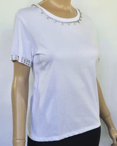 Top Algodón 017 Strass Cuello y Mangas
