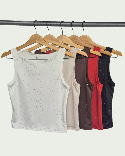 Musculosa Microfibra con Strass Cuello Bote