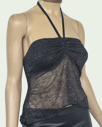 Top Lurex con Frunce y Cinta al Cuello