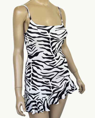 Vestido Morley Print con Breteles y Volado Asimétrico