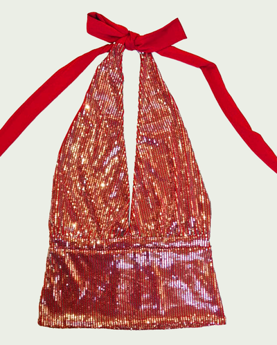 Top Halter de Lentejuelas con Tira al Cuello