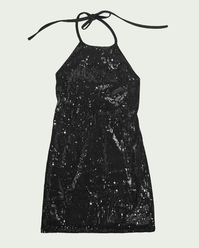 Vestido de Lentejuelas Escote Halter con Tiras