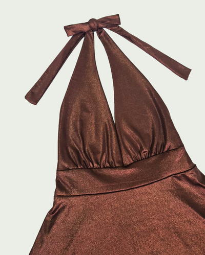 Vestido Microfibra Foil Halter con Tiras