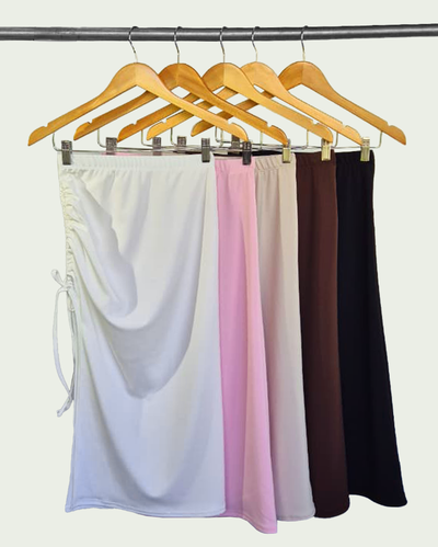 Falda Larga Microfibra con Tajo y Frunce