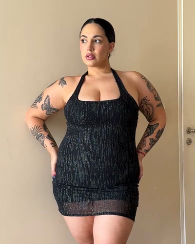 Vestido Mesh Noa Glitter con Escote Halter