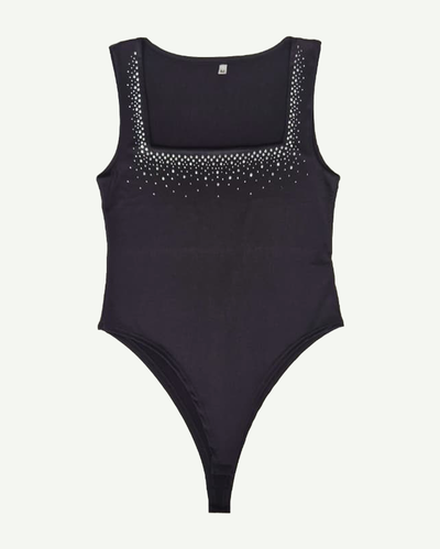 Body Sin Mangas Microfibra con Escote Cuadrado y Hotfix