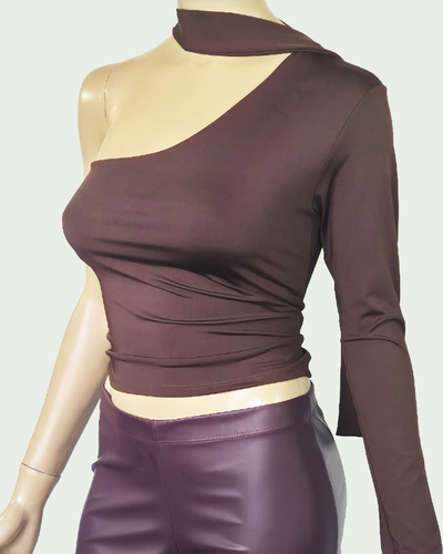 Top Asimetrico Microfibra Mangas Largas con Lazo