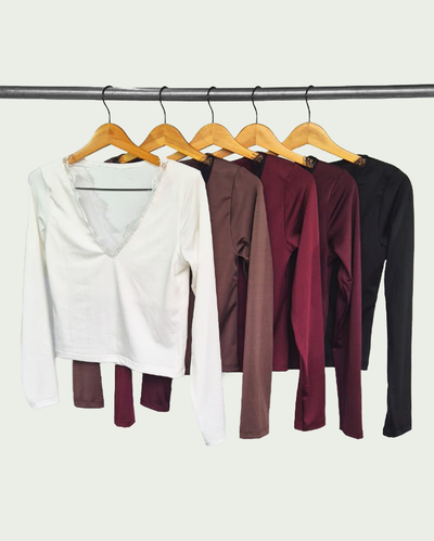 Top Microfibra con Escote V Manga Larga y Encaje