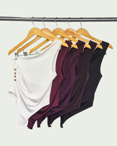 Body Microfibra Asimetrico con Frunce y Botones