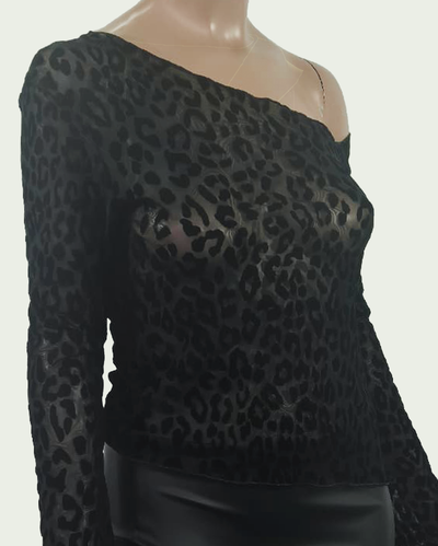 Top Tul Print Flo Asimétrico con Mangas Acampanadas