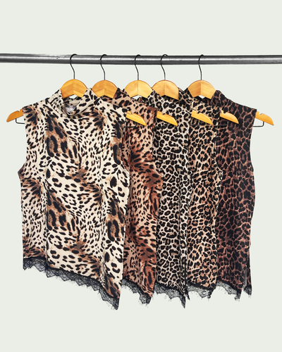 Top sin Mangas Modal Soft Print Media Polera con Encaje