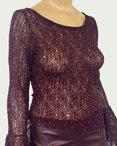 Top Mangas Acampanadas Tejido con Strass