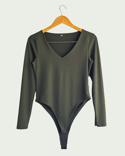 Body Microfibra Escote V y Mangas Largas