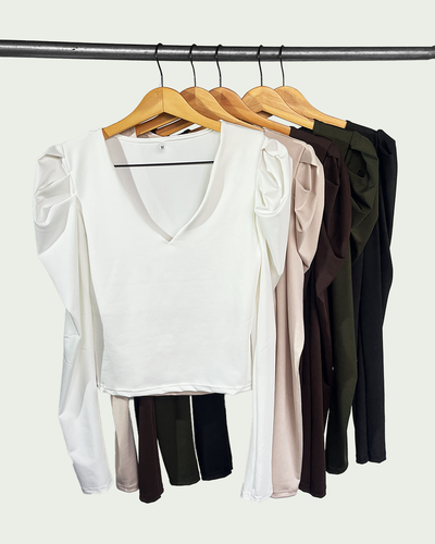 Top Microfibra con Escote V y Mangas Princesa