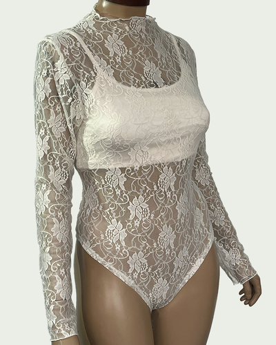 Body Encaje Media Polera con Mangas Largas