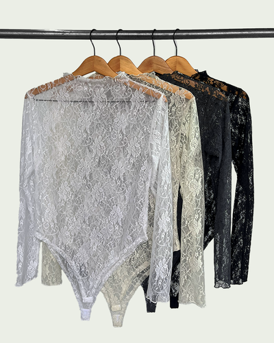 Body Encaje Media Polera con Mangas Largas