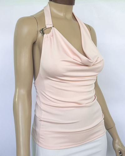 Top Rib Escote Halter Buche con Aplique