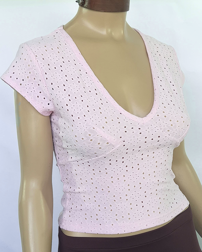 Top Escote en V Broderie Mangas Cortas
