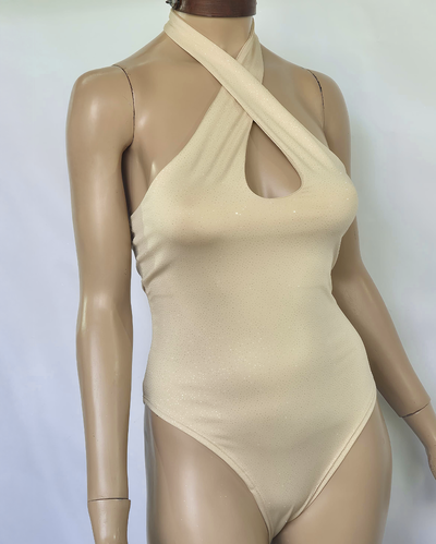 Body Microfibra Glitter Escote Halter Cruzado