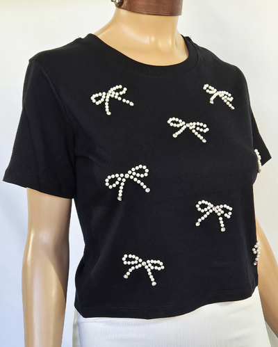 Crop Top Algodón 025 Moños Perlas Chicos