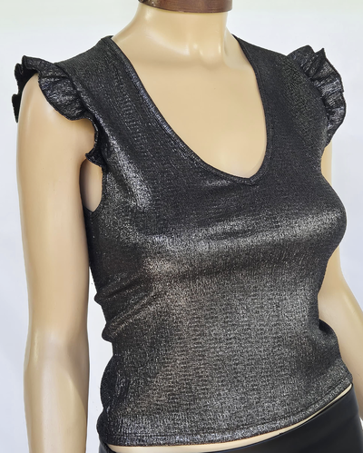 Musculosa Bruselas Foil Escote V con Volados