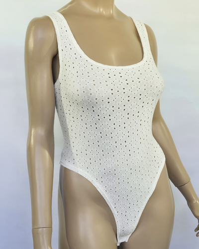 Body Broderie Sin Mangas con Cuello Redondo