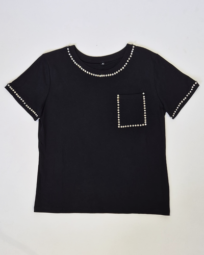 Top Algodón 003 Strass Cuello y Bolsillo