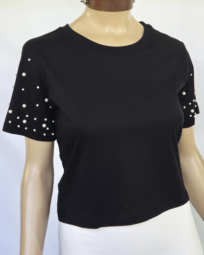 Crop Top Algodón 018 Perlas Mangas