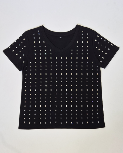 Top Algodón 012 Escote V Strass Rectangular