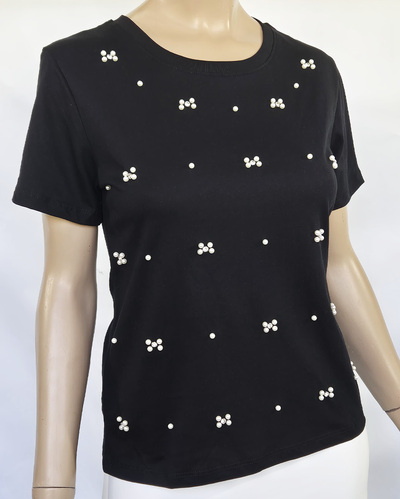 Top Algodón 029 Flores Perlas y Strass