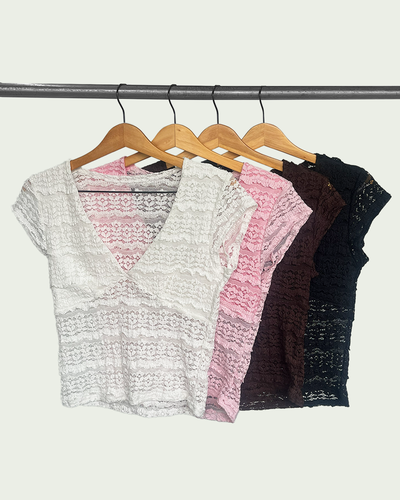 Top Encaje con Mangas Cortas y Escote V 