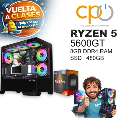 PC Gamer Ryzen 5 5600GT 8GB DDR4 SSD 480GB Lista para Usar