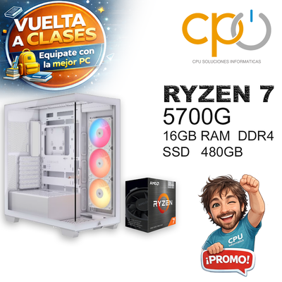 PC Gamer Ryzen 7 5700G 16GB DDR4 SSD 480GB Corsair RGB White