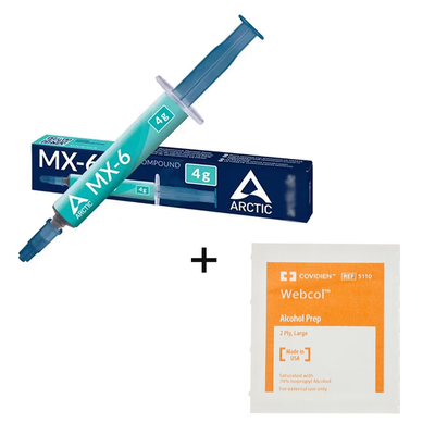 PASTA TERMICA ARCTIC MX6 4G + PAÑO DE ALCOHOL ISOPROPILICO DE LIMPIEZA