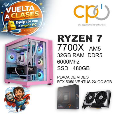 PC GAMER AMD RYZEN 7 7700x 32GB DDR5 SSD 480GB RTX 5050 8G  FUENTE GOLD FULL MODULAR
