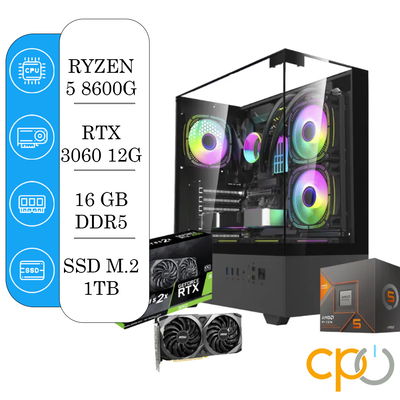 PC GAMER AMD RYZEN 5 8600G DDR5 16GB SSD M.2 1TB + RTX 3060 12GB