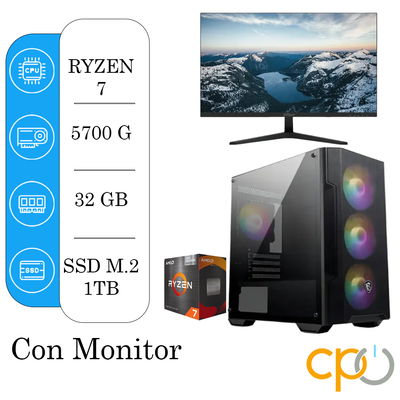 PC AMD RYZEN 7 5700G DDR4 32GB SSD M.2 1TB + MONITOR 22"