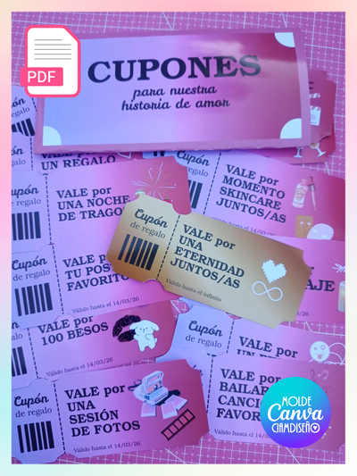 CUPONERA SAN VALENTÍN EDITABLE EN CANVA, INCLUYE PDF