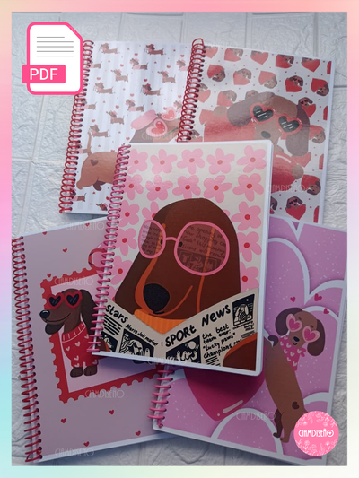 5 DISEÑOS PDF CUADERNO PERRO SALCHICHA + INTERIOR 