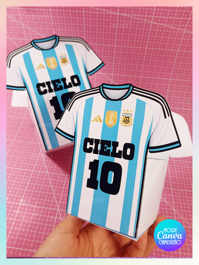 CAJA GOLOSINERA CAMISETA ARGENTINA - DOS MEDIDAS EDITABLE EN CANVA