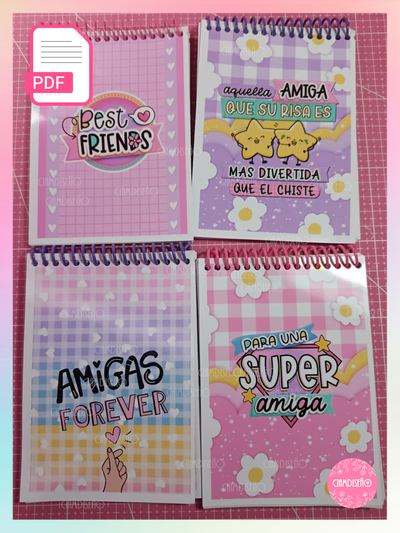 4 DISEÑOS ANOTADORES DÍA DE LA AMISTAD + INTERIOR 