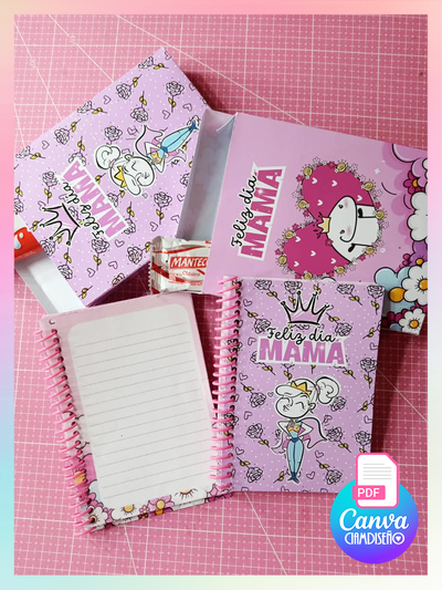 5 DISEÑOS CAJITA + ANOTADOR DÍA DE LA MADRE 