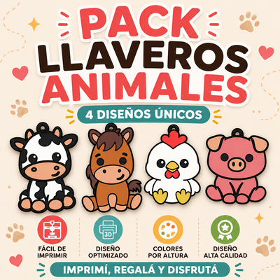 PACK X4 LLAVERO ANIMALES 