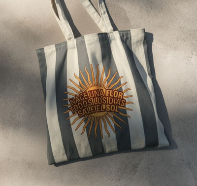 Tote Bag Lienzo Rayado - Nace Una Flor