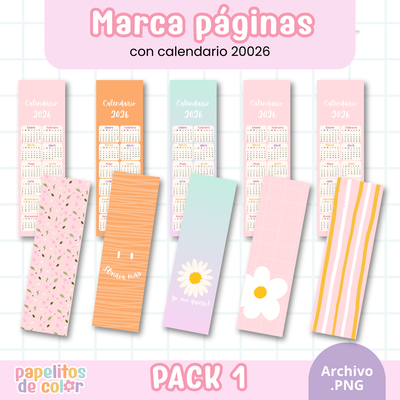 Pack x25 Marcapáginas Calendario 2026 🎨
